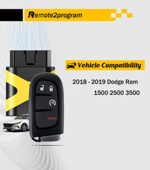 Smart,Self Programmable Car Key Remote Control and 12+8 Cable Adapter Replacement for 2018-2019 Dodge Ram 1500 2500 3500 with FCC: GQ4-54T