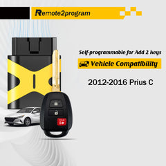 Car Key Programming Tool/Add 2 Keys and Uncut Car Key Replacement for 2012-2016 Toyota Prius C with FCC: HYQ12BDM