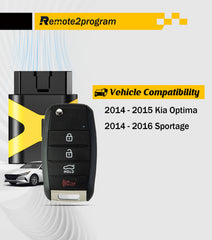 Car Key DIY Programming Kit and Keyless Entry Remote Control Replacement for 2014 2015 Kia Optima/2014-2016 Sportage with FCC: NYODD4TX1306-TFL