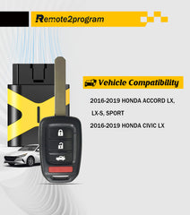 Car Key Programming Tool and Uncut Blade Car Key Replacement for Honda Accord LX/LX-S/Sport/Civic LX with FCC: MLBHLIK6-1TA