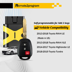 Car Key Programmer Kit for Add 2 Keys and Uncut Blade H Chip Car Key Replacement for Toyota RAV4 LE/RAV4 XLE/Highlander LE/Tundra with FCC: GQ4-52T