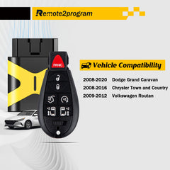 Bluetooth OBD for Car Key and Keyless Entry Remote Start Replacement for 2008-2020 Dodge Grand Caravan with FCC: IYZ-C01C or M3N5WY783X