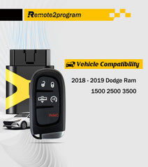 Smart Key Self Programmable Car Key/12+8 Cable Adapter and Keyless Entry Remote Replacement for 2018-2019 Dodge Ram 1500 2500 3500 with FCC: GQ4-54T
