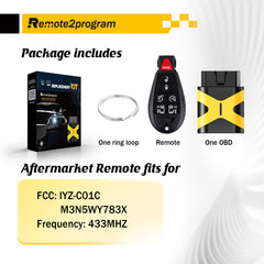 Bluetooth OBD for Car Key and Keyless Entry Remote Start Replacement for 2008-2020 Dodge Grand Caravan with FCC: IYZ-C01C or M3N5WY783X