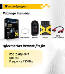 Smart,Self Programmable Car Key Remote Control and 12+8 Cable Adapter Replacement for 2018-2019 Dodge Ram 1500 2500 3500 with FCC: GQ4-54T