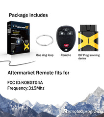 Self Programmable Car Key Keyless Entry Remote Replacement for 2006-2011 Chevy HHR/2005-2007 Buick Terraza 315MHZ with FCC: KOBGT04A