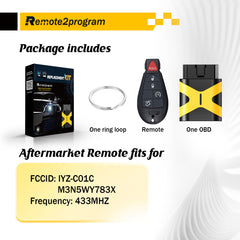 Bluetooth OBD for Car Key and Keyless Entry Remote Start Replacement for Dodge/Jeeep/Chrysler with FCC: IYZ-C01C or M3N5WY783X