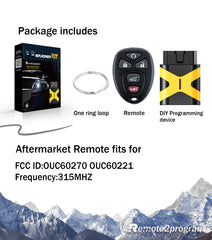 Self Programmable Car Key Keyless Entry Remote Replacement for 2007-2014 GMC Sierra/2008-2010 Saturn Vue 315MHZ with FCC: OUC60221 OUC60270