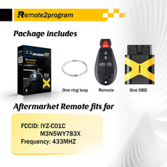 Bluetooth OBD for Car Key and Keyless Entry Remote Start Replacement for Dodge/Jeeep/Chrysler with FCC: IYZ-C01C or M3N5WY783X