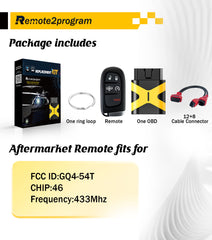 Smart Key Self Programmable Car Key/12+8 Cable Adapter and Keyless Entry Remote Replacement for 2018-2019 Dodge Ram 1500 2500 3500 with FCC: GQ4-54T