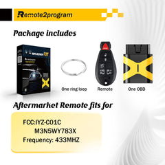 Bluetooth OBD for Car Key and Keyless Entry Remote Start Replacement for Dodge/Jeeep/Chrysler with FCC: IYZ-C01C or M3N5WY783X