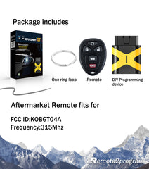 Self Programmable Car Key Keyless Entry Remote Replacement for Chevy Malibu Cobalt/Saturn Aura Sky 315MHZ with FCC: KOBGT04A
