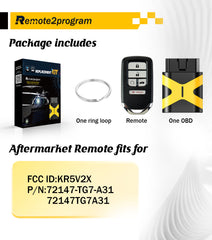 Car Key DIY Programmer Kit and Keyless Entry Remote Replacement for 2016-2018 Honda Civic with FCC: KR5V2X