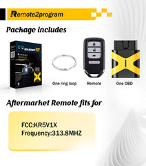 Acura Car Key Programmer Kit OBD Tool and Smart Keyless Entry Remote Replacement for 2016-2020 Honda HR-V with FCC: KR5V1X
