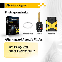 Key Programmer Tool/Bluetooth OBD Tool and Uncut Blade H Chip Car Key Replacement for RAV4/Highlander/Tundra with FCC: GQ4-52T