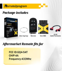 Smart Self Programmable Keyless Entry Remote and 12+8 Cable Adapter Replacement for 2018-2019 Jeep Grand Cherokee with FCC: GQ4-54T