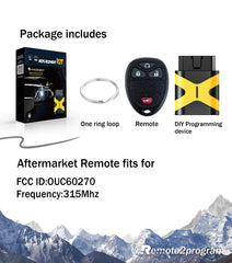 Self Programmable Car Key Keyless Entry Remote Replacement for 2007-2013 Chevy Silverado/2008-2019 Chevy Express/2008-2019 GMC Savana 315MHZ with FCC: OUC60270