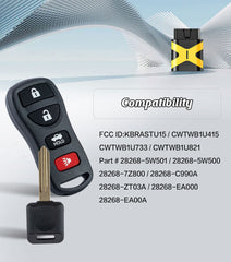 Car Key Fob Keyless Entry Remote with Self Programmable Ignition Key Replacement for Infiniti EX35/Nissan Pathfinder/Sentra with FCC: KBRASTU15/CWTWB1U733