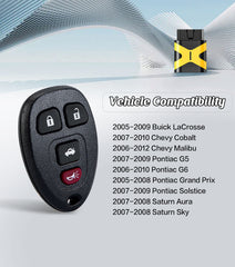 Self Programmable Car Key Keyless Entry Remote Replacement for Chevy Malibu/Pontiac G6/G5 315MHZ with FCC: KOBGT04A