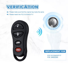 Car Key Fob Keyless Entry Remote Control Replacement for 2001-2006 Sebring 2003-2009 Viper GQ43VT17T  KR-D4RD