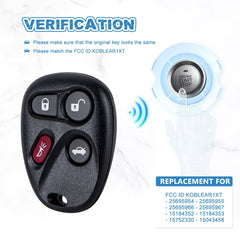 4 BTN Car Key Fob Keyless Entry Remote Replacement for Jimmy Safari Aurora Lesabre Blazer 25695954 KOBLEAR1XT KR-C4RD