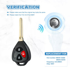 Car Key Fob 4D67 Chip Replacement for Toyota 2006-2010 RAV4 2008-2013 Scion XB 3 Button HYQ12BBY