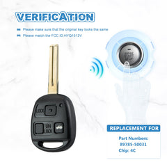 Keyless Entry Remote 4C chip Replacement for Lexus 02-03 ES300 97-05 GS300 98-00 GS400 3 Button,HYQ1512V