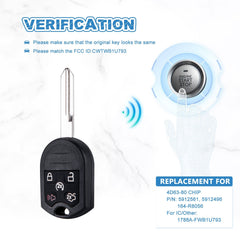 Car Key Fob 4D63-80 Chip Replacement for 2011-2016 Ford Expedition 2012-2015 Ford Taurus 5 Button 164-R8000 CWTWB1U793 KR-F5SA