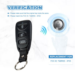 Keyless Entry Remote Control Car Key Fob for 2013, 2014, 2015, 2016, 2017 Hyundai Elantra GT 2011-2014 Accent Remote TQ8RKE-3F03