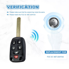 6 BTN Car Key Fob Keyless Entry Remote fit for 2011 - 2014 Honda Odyssey N5F-A04TAA