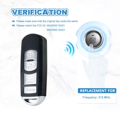 Smart Key Fob Remote 315MHZ Replacement for 2014-2018 Mazda 6 3 WAZSKE13D01  KR-M4RB-05