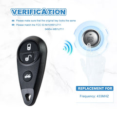 Keyless Entry Control Car Key Fob 433MHZ Replacement for 2000-2004 Subaru Forester Impreza Legacy Outback B9 Tribeca NHVWB1U711  KR-G4RF-10