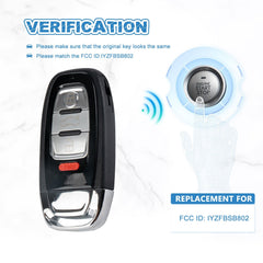 4 BTN Keyless Entry Remote Control Car Key Fob Replacement for Audi A Q R S TT Quattro Remote Fob IYZFBSB802  KR-A4RA-10