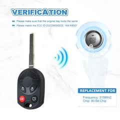 High Security Car Key 80 Bit Chip Replacement for 2012-2016 Escape/2011-2016 Fiesta OUCD6000022, 164-R8007 315MHZ  KR-F4SC-10