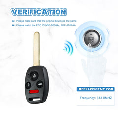 Button Car Remote Control Keyless Entry Remote 313.8MHZ Replacement for 2006-2011 Civic EX Si N5F-S0084A  KR-H4SB-10