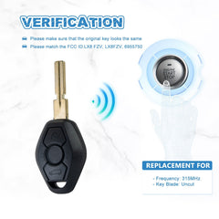 Car Flip Key Fob Replacement for 1997 - 2000 BMW 328i 528i 540i 740i 740iL 750iL 1997-2001 BMW 740i 315 MHZ LX8 FZV/LX8FZV/6955750 315MHZ KR-B3SB-10