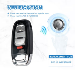 4 BTN Keyless Entry Remote Control Car Key Fob Replacement for Audi A Q R S TT Quattro Remote Fob IYZFBSB802  KR-A4RA-05