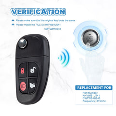 Car Key Fob Keyless Entry Remote 315mhz Replacement for 2002-2008 Jaguar S-Type, X-Type, XJ8 NHVWB1U241 KR-G4SA-10