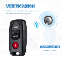Car Key Remote Control Transmitter Replacement for 2004-2006 - Mazda 3 2003-2005 - Mazda 6 315 MHz KPU41846  KR-M3RC-05