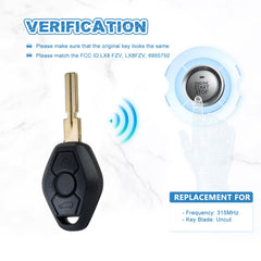 Car Flip Key Fob Replacement for 1997 - 2000 BMW 328i 528i 540i 740i 740iL 750iL 1997-2001 BMW 740i 315 MHZ LX8 FZV/LX8FZV/6955750 315MHZ KR-B3SB-05