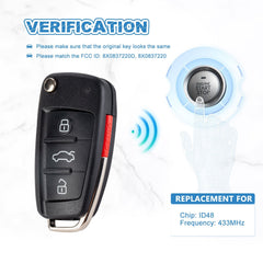 Uncut Blade Replacement for 2010-2014 A1 2011-2014 Q3 2006-2010 TT 2009-2010 R8 Flip Keyless Remote Key Fob 8X0837220D  KR-V4SD-10