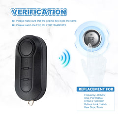 Keyless Entry Remote 3 BTN Replacement for 2012-2017 Fiat 500 2014-2018 Fiat 500L Flip Key - Delphi BCM LTQFI2AM433TX KR-G3SA-05