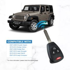 Uncut Car Key Fob 46 Chip Replacement for 2007-2009 Ram 2010-2018 Patriot Remote Start Control OHT692427AA   KR-D4SC-05