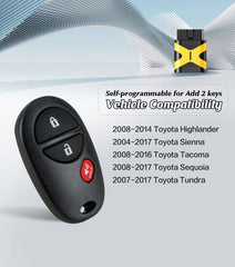 Car Key Keyless Entry Remote Control Replacement for Toyota Highlander Sienna Sequoia Tundra 315MHZ with FCC: GQ43VT20T