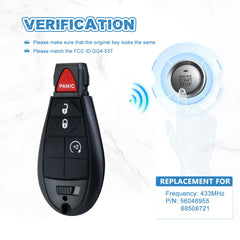 Car Key Fob fit for 2013-2017 Dodge Ram1500 Keyless Entry Remote Start Control 4 Button GQ4-53T KR-D4RE