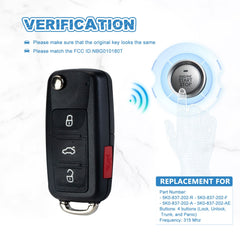4 BTN Keyless Entry Remote Control Car Uncut Blade Flip Key Fob Replacement for 2011-2016 VW Jetta Passat Beetle 5K0-837-202-R / 5K0-837-202-F / 5K0-837-202-A / 5K0-837-202-AE  KR-V4SB