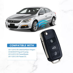4 BTN Keyless Entry Remote Control Car Uncut Blade Flip Key Fob Replacement for 2011-2016 VW Jetta Passat Beetle 5K0-837-202-R / 5K0-837-202-F / 5K0-837-202-A / 5K0-837-202-AE  KR-V4SB