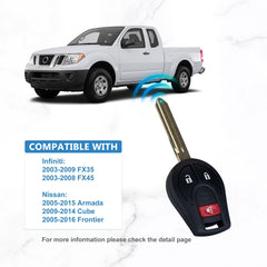 Keyless Entry Remote Replacement for Car Key Fob for 2005-2015 Armada 2009-2014 Cube 2003-2008 FX45 3 Button 46 Chip CWTWB1U751  KR-N3SA
