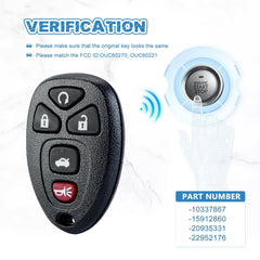 5 Button Keyless Entry Remote Replacement for 2006-2013 Chevy Impala Monte Carlo/Cadillac DTS/Buick Lucerne OUC60270  KR-C5RA