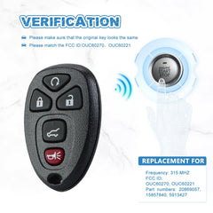 5 BTN Car Key Fob Replacement for Gm Alarm Keyless Entry Key Fob 315 MHZ. 22936101 OUC60270 KR-C5RL